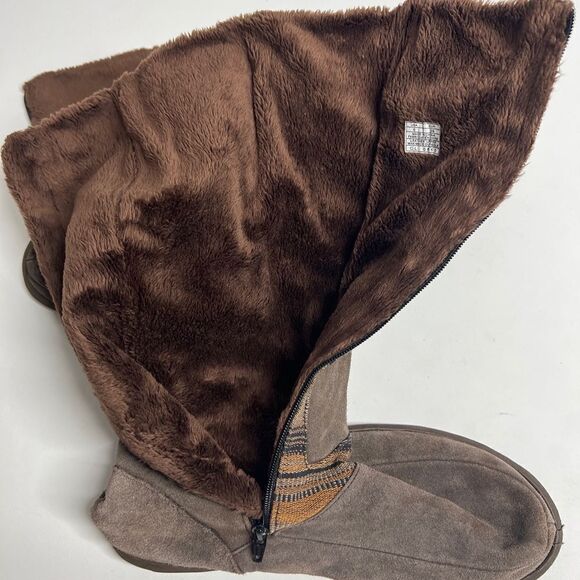 SANUK 100% SUEDE TALL FAUX FUR LINED BOOTS BROWN SIZE 8 - Picture 14 of 15